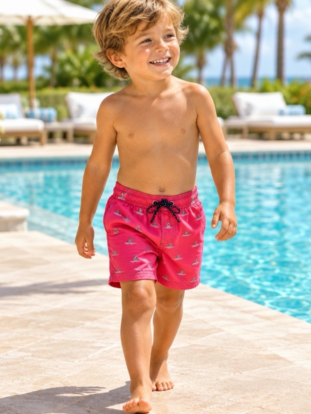 Shade Critters Palm Beach Shark Embroidered Pink Swim Trunks Boys 4T